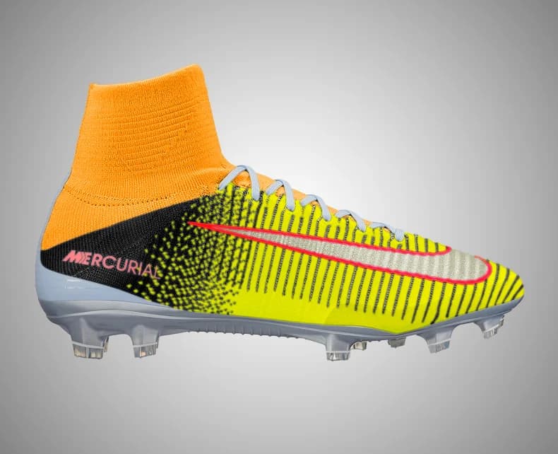 Football boot, before and after retouching